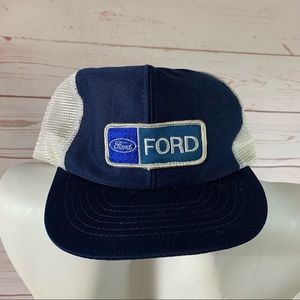 Vintage FORD 80s Trucker Snapback Hat Cap Blue Mesh Designer Award Cap Patch